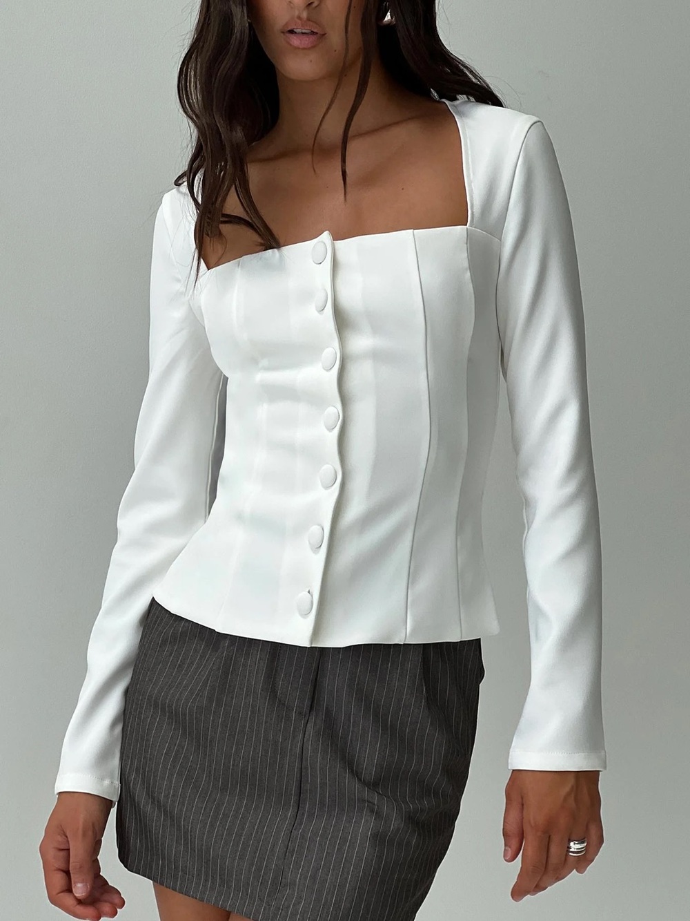 Princess Polly Gaskin Long Sleeve Top White